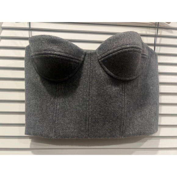 $525 LaQuan Smith Boiled Wool Bustier Top Heather Gray Size Medium NWT - Picture 7 of 10